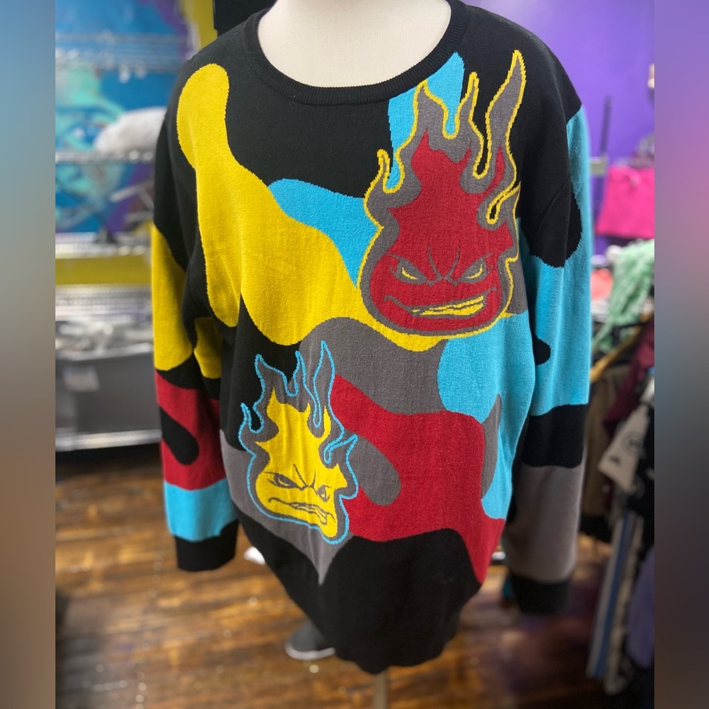 NWT Mens Sweater with flames artwork by Rebel Minds